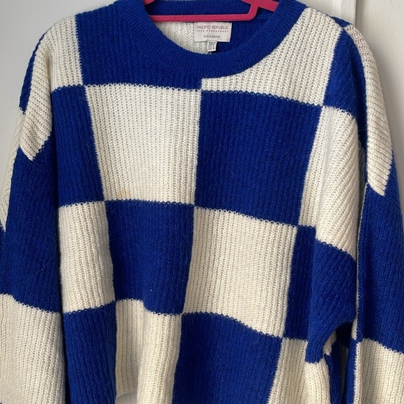 Checkerboard Pull & Bear Royal Blue Oversized Sweater M - Picture 3 of 4